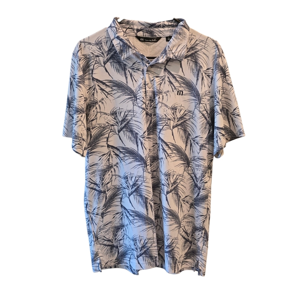 💜 TRAVIS MATHEW Golf Polo White Blue birds of paradise tropical 21,30